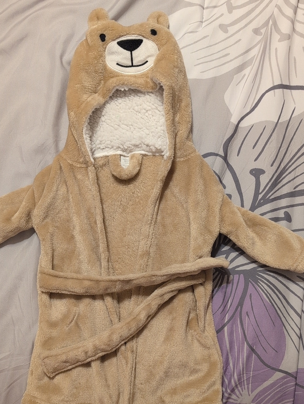 Plush Bear Hooded Bathrobe with Belt - Tan